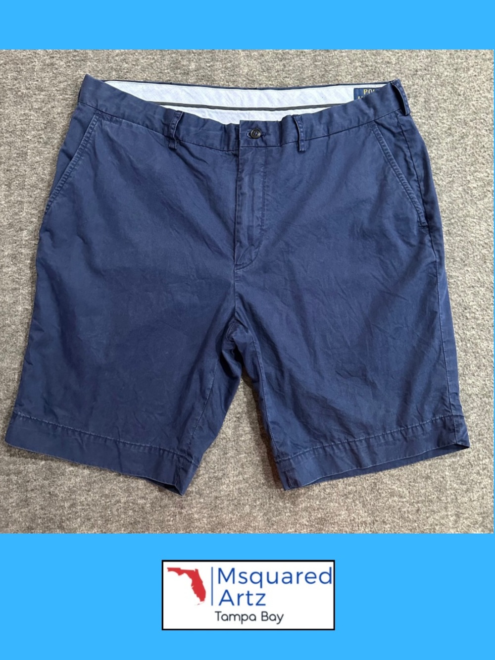 Polo Ralph Lauren Men's 36 Navy Blue Classic Fit Chino Shorts Washed Cotton